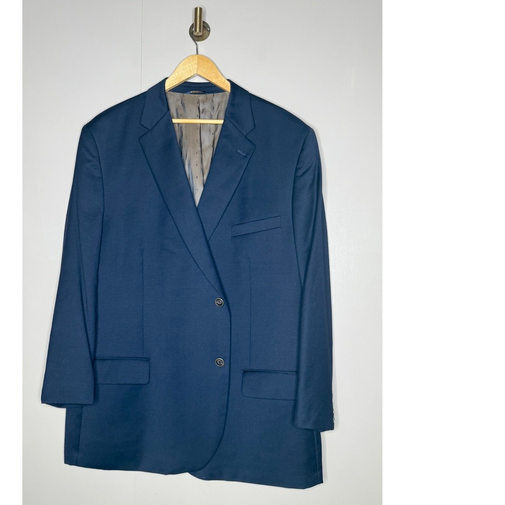 Joseph & Feiss Gold Mens Navy Blue 100% Wool Blazer Sport Coat Size 54 Long